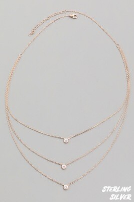 Rose Gold and Sterling CZ Trio Layered Necklace