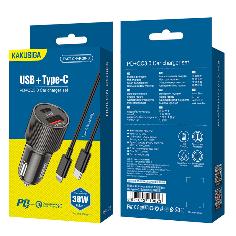 Kaku PD+QC3.0 Car Charger Set (Lightning To Type-C) KSC-678 Ruil