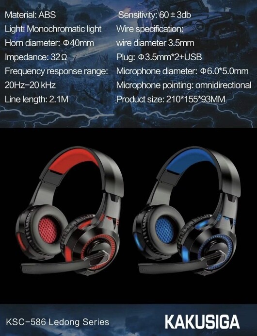 Kaku Competitive Gaming Wired Headset, Black-Blue, KSC-586 LEDON