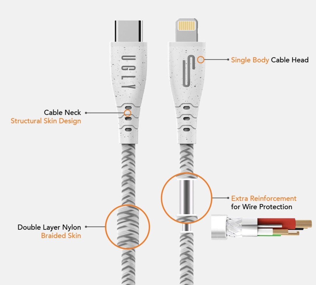 Ugly Rubber USB-C to Lightning Cable (1.2 Meter), White (MFI)