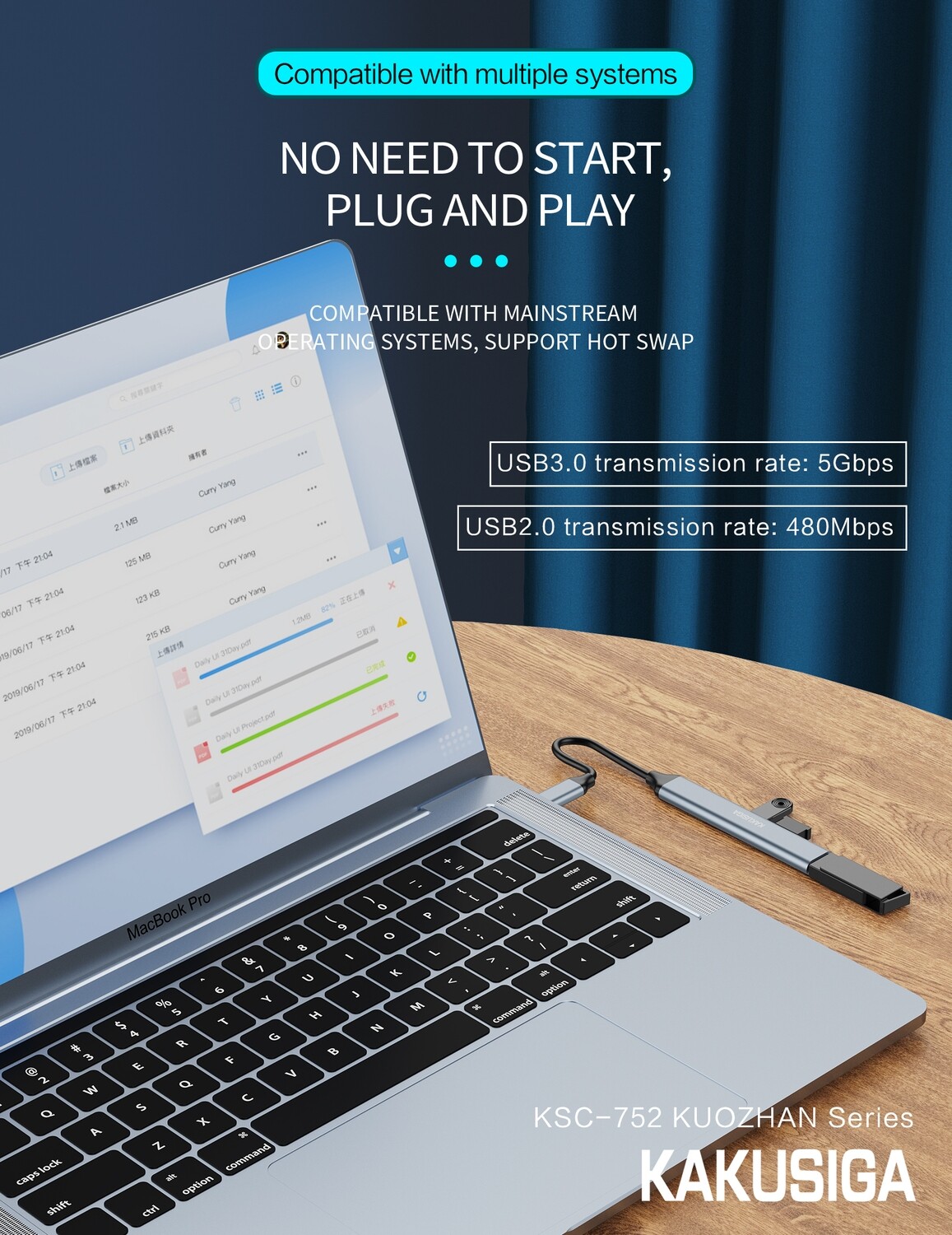 Kaku 4 In 1 Converter (Type-C To USB3.0+USB2.0X3), Black