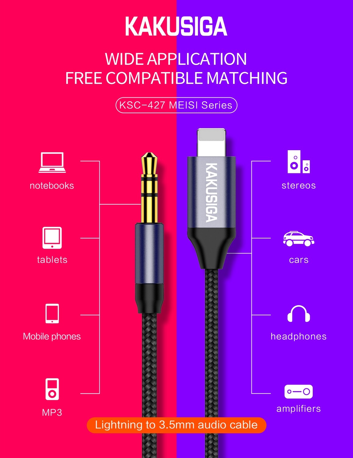 Kaku KSC-427 MEISI Aux Braided Cable (Type-C To 3.5Mm) (1M), Black