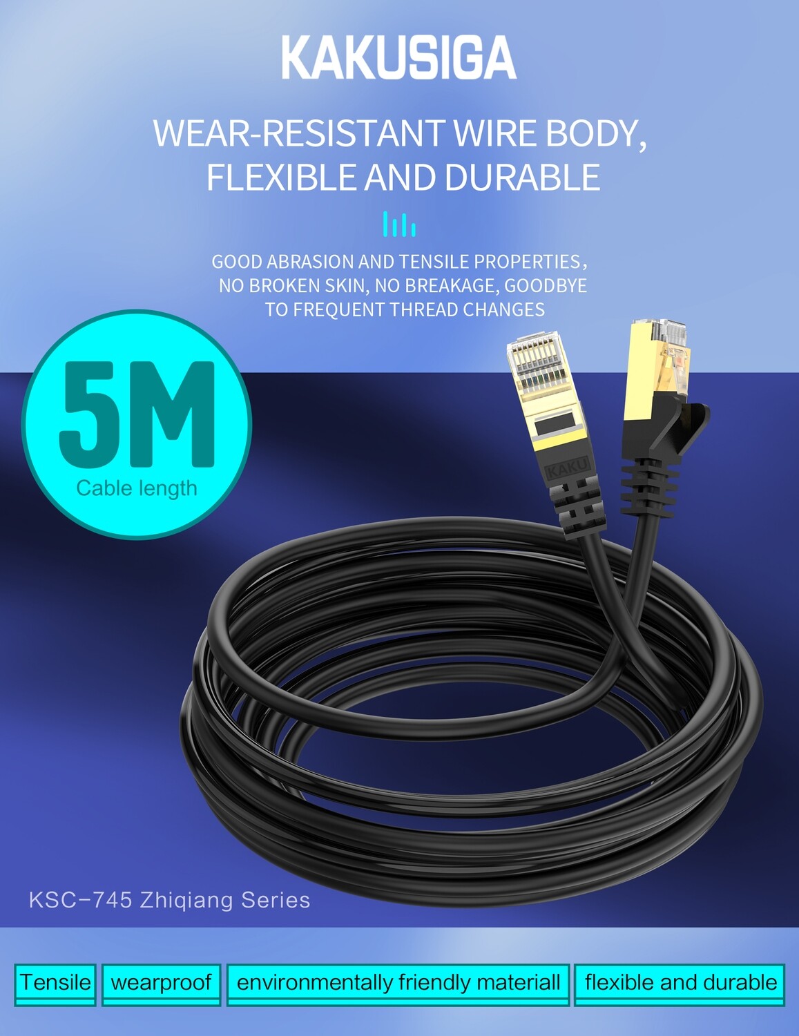 Kaku Six Class Pure Copper Gigabit Ethernet Cable (5M), Black