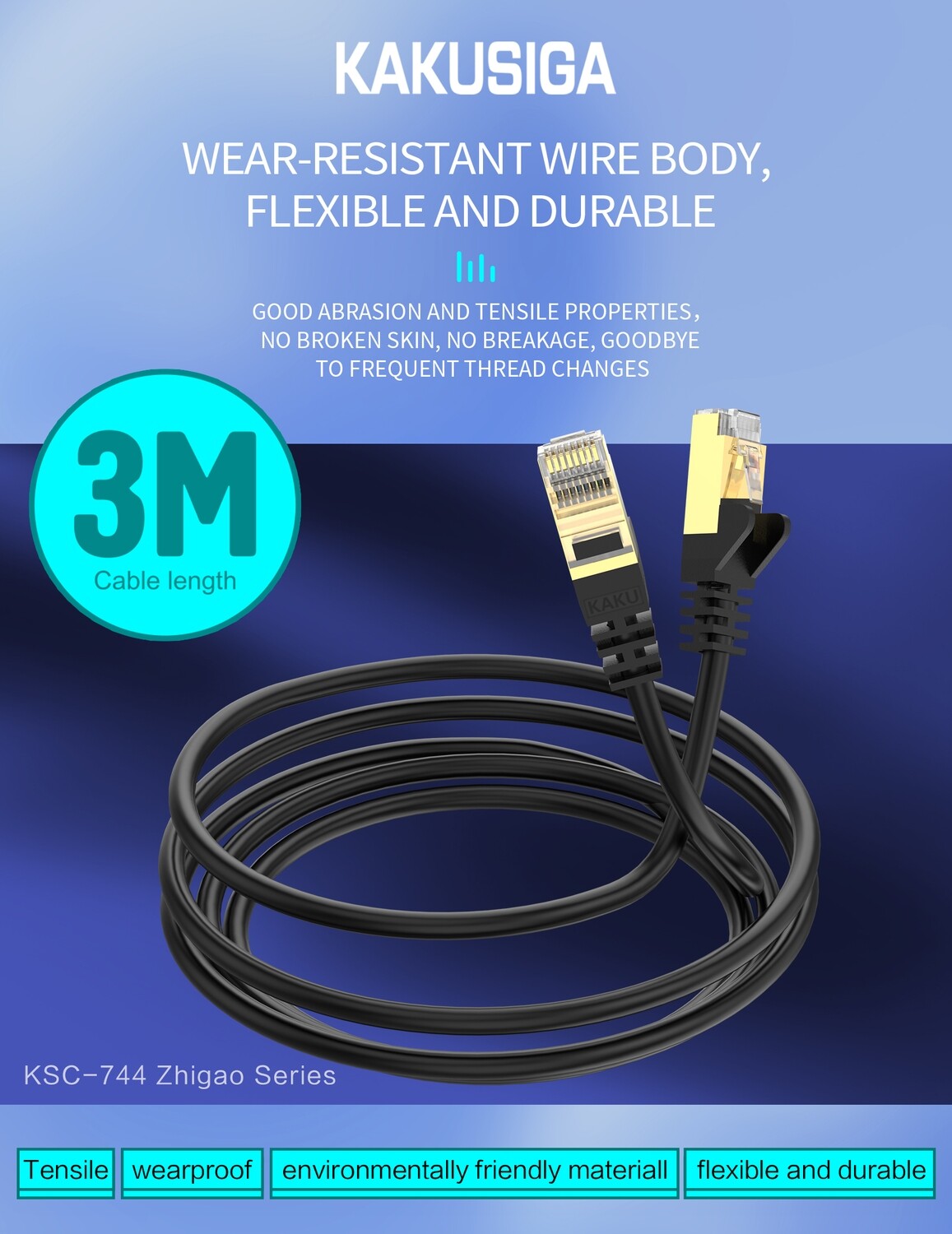Kaku Six Class Pure Copper Gigabit Ethernet Cable (3M), Black