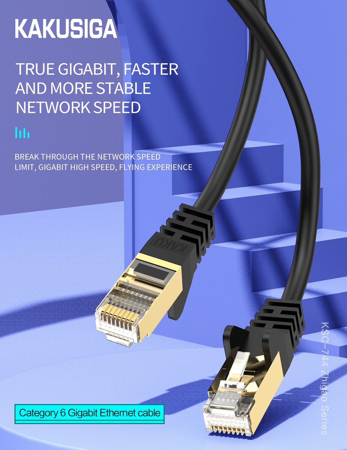 Kaku Six Class Pure Copper Gigabit Ethernet Cable (3M), Black