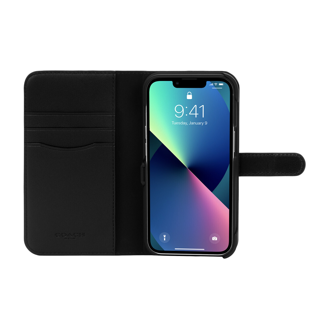 Coach iPhone 13 Folio, Signature C Black