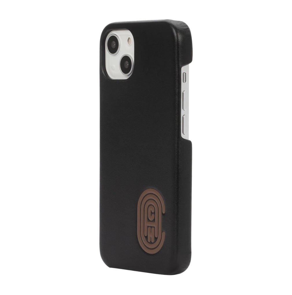 Coach iPhone 13 Leather Slim Wrap, Retro C Sports Logo Black/Saddle
