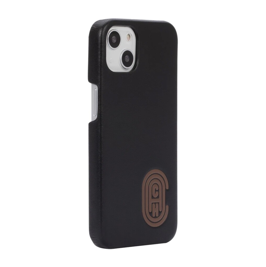 Coach iPhone 13 Leather Slim Wrap, Retro C Sports Logo Black/Saddle