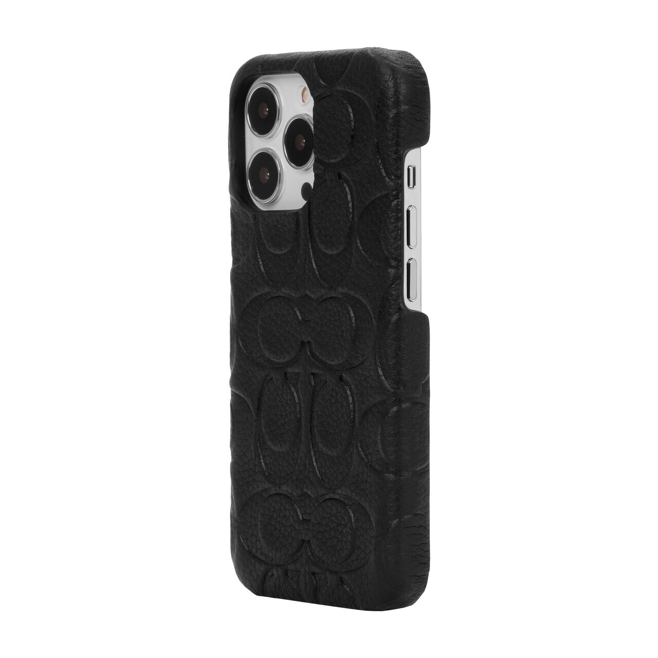 Coach iPhone 13 Pro Leather Slim Wrap, Black Emboss Signature C Pebbled Leather