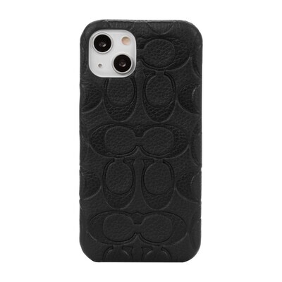Coach iPhone 13 Leather Slim Wrap, Black Emboss Signature C Pebbled Leather