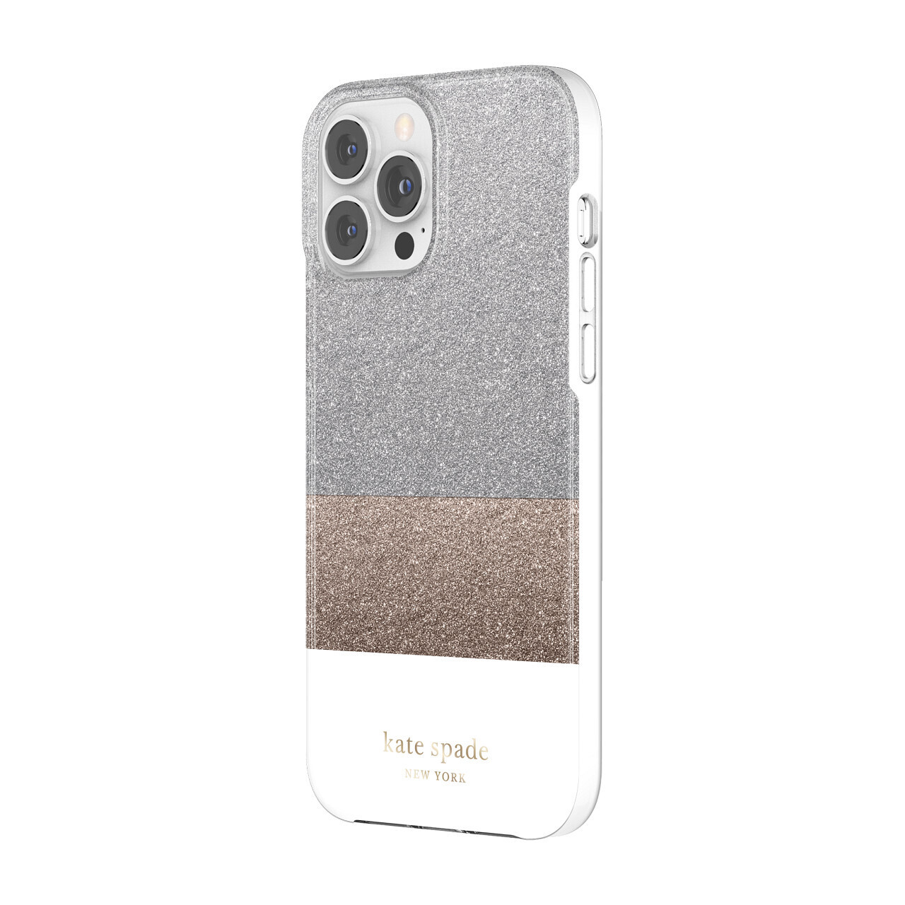 KSNY iPhone 13 Pro Protective Hardshell, Glitter Block White/Silver Glitter/Gold