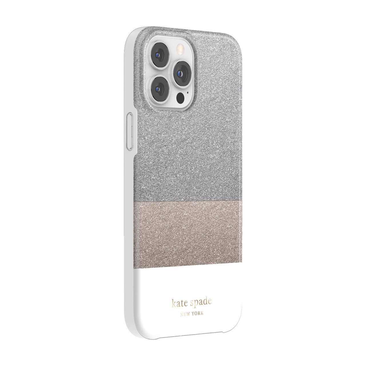 KSNY iPhone 13 Pro Protective Hardshell, Glitter Block White/Silver Glitter/Gold