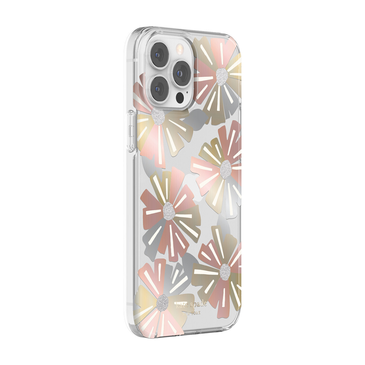 KSNY iPhone 13 Pro Protective Hardshell, Wallflower/Cream/Sliver Glitter/Rose Go