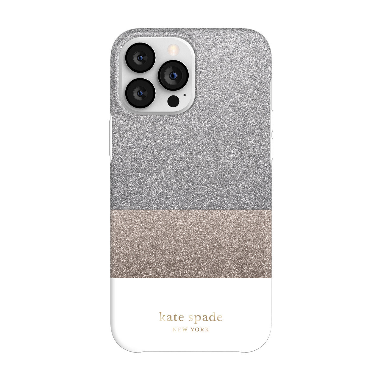 KSNY iPhone 13 Pro Protective Hardshell, Glitter Block White/Silver Glitter/Gold