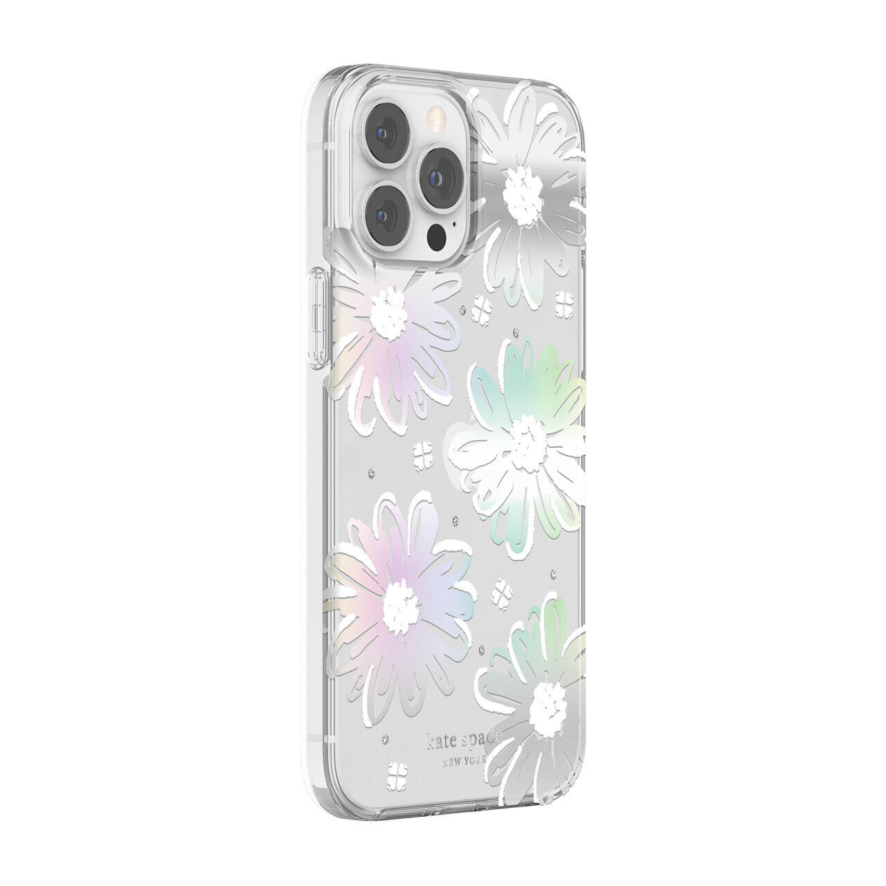 Kate Spade New York iPhone 13 Pro Protective Hardshell, Daisy Iridescent Foil/Wh