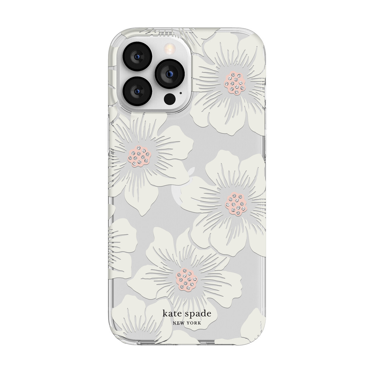 KSNY iPhone 13 Pro Max Protective Hardshell, Hollyhock Floral Clear/Cream with S