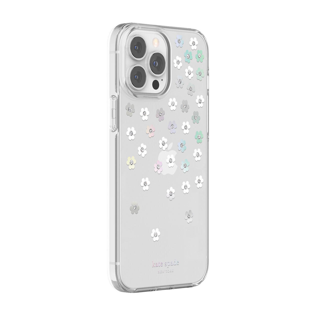 KSNY iPhone 13 Pro Max Protective Hardshell, Scattered Flowers/Iridescent/Clear/