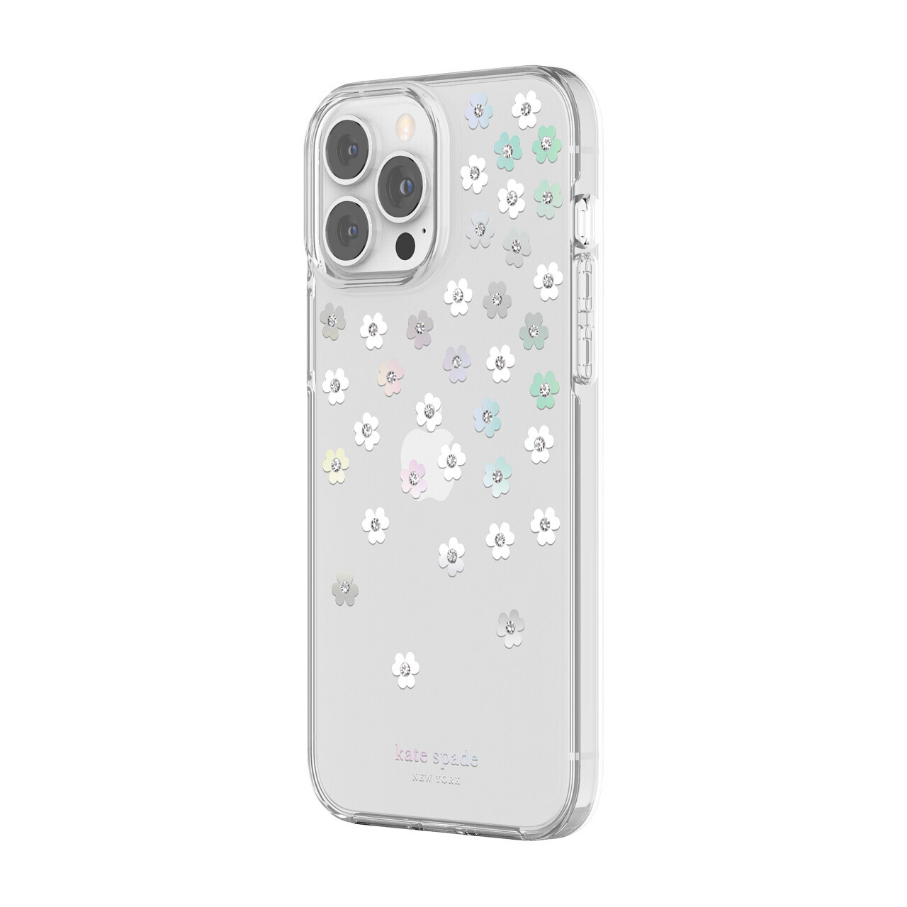 KSNY iPhone 13 Pro Max Protective Hardshell, Scattered Flowers/Iridescent/Clear/
