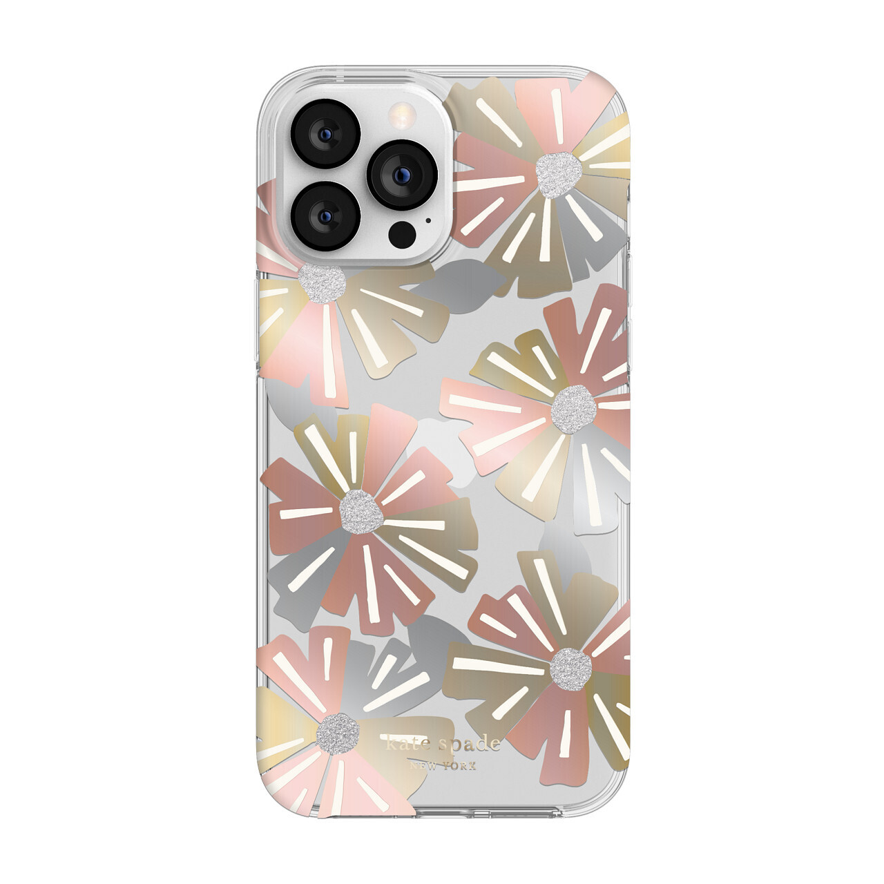 KSNY iPhone 13 Pro Protective Hardshell, Wallflower/Cream/Sliver Glitter/Rose Go