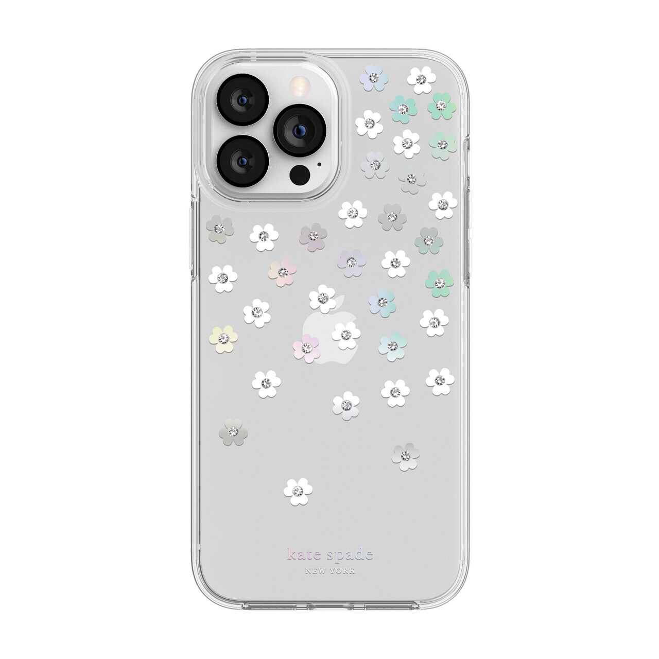 KSNY iPhone 13 Pro Max Protective Hardshell, Scattered Flowers/Iridescent/Clear/