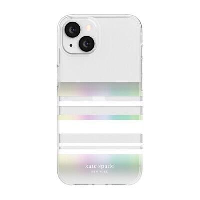 Kate Spade New York iPhone 13 Protective Hardshell, Park Stripe/White/Iridescent