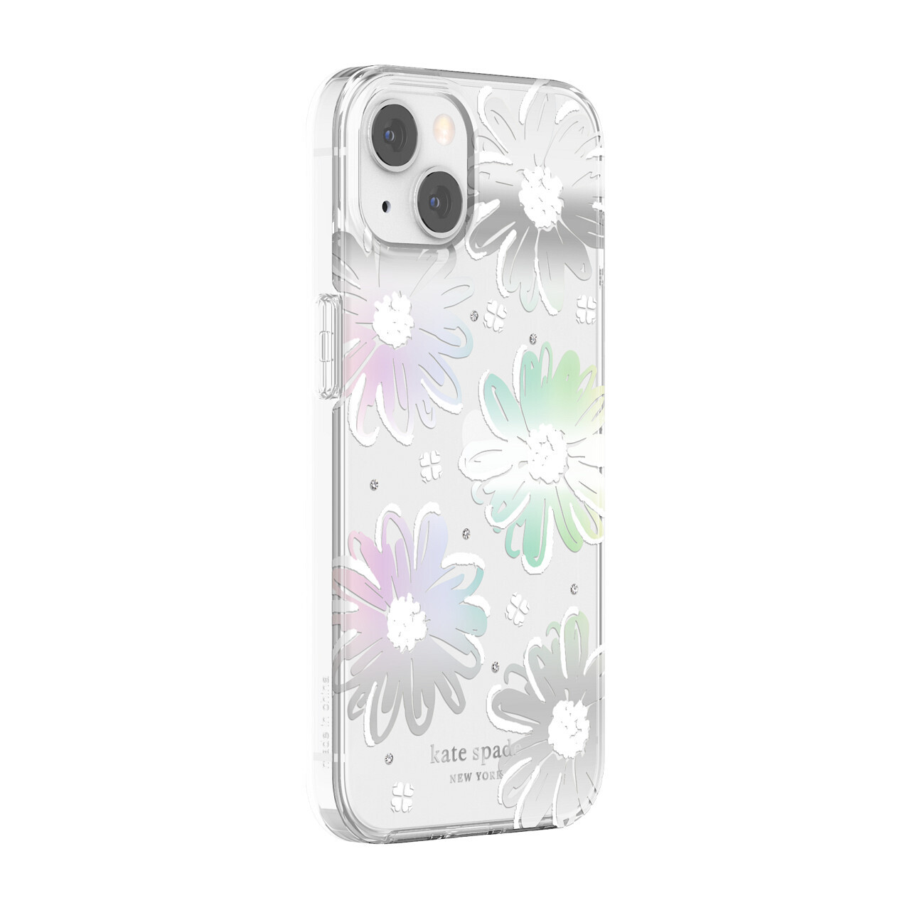 Kate Spade New York iPhone 13 Protective Hardshell, Daisy Iridescent Foil/White/