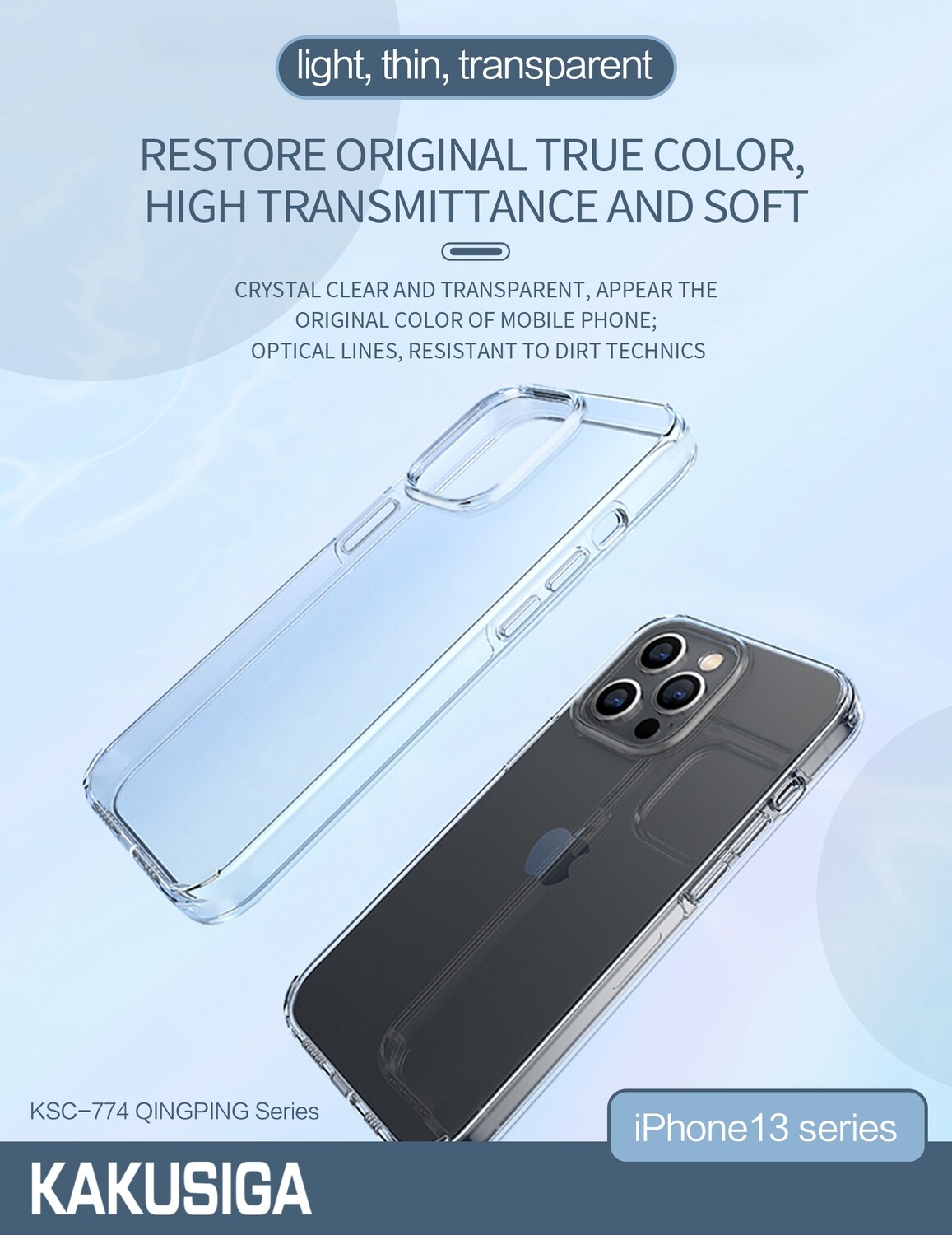 Kaku iPhone 13 Pro Max Case, Transparent