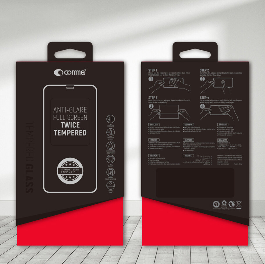 336379-Comma iPhone 12 mini Tempered Glass, Black (S