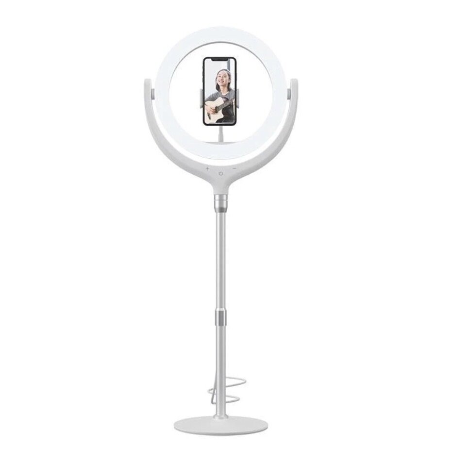 Devia Live Streaming Tripod Stand with LED Ring Light, White (12&quot;, 1.7m)