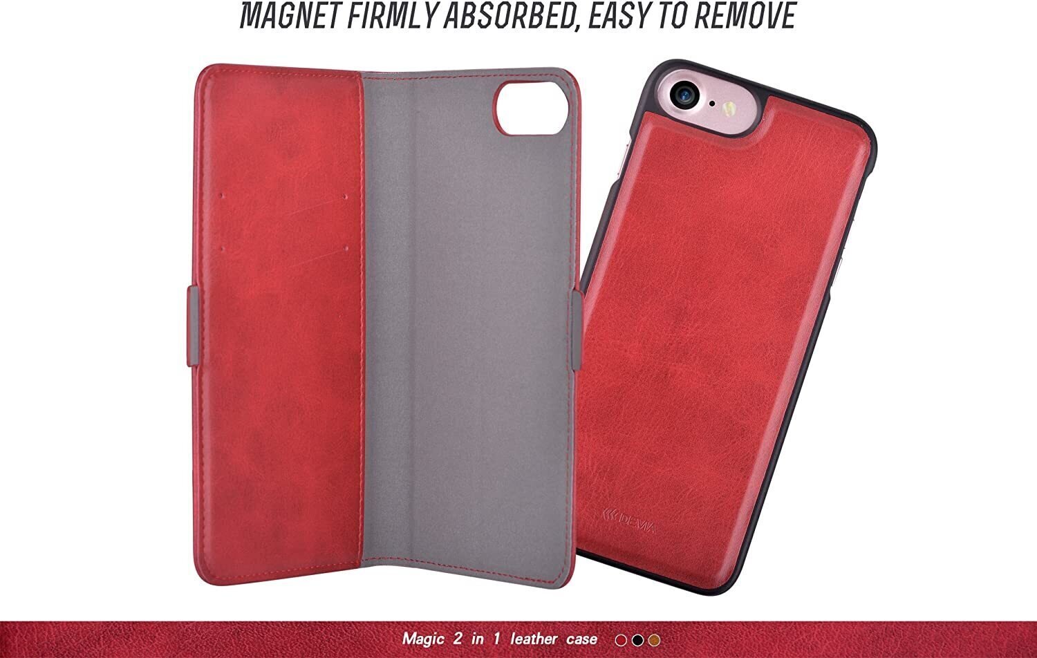 Devia iPhone 7 Magic 2 in 1 Leather Case, Red