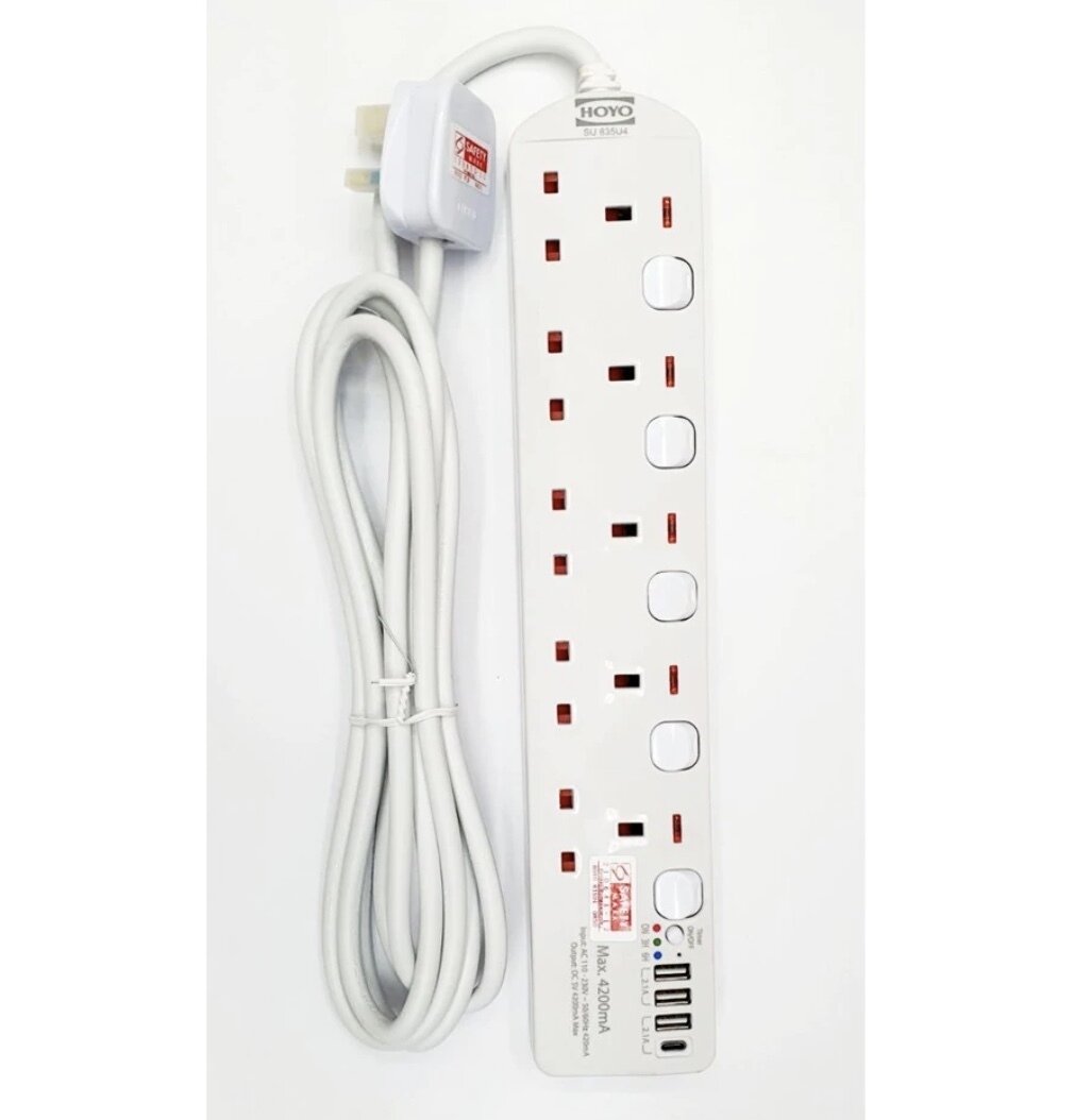 HOYO 5 Way Extension Socket with USB &amp; Timer Switch - 3 Meter (3500771)