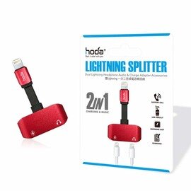 Hoda Dual Lightning Headphone Audio and Charge Adapter, Red