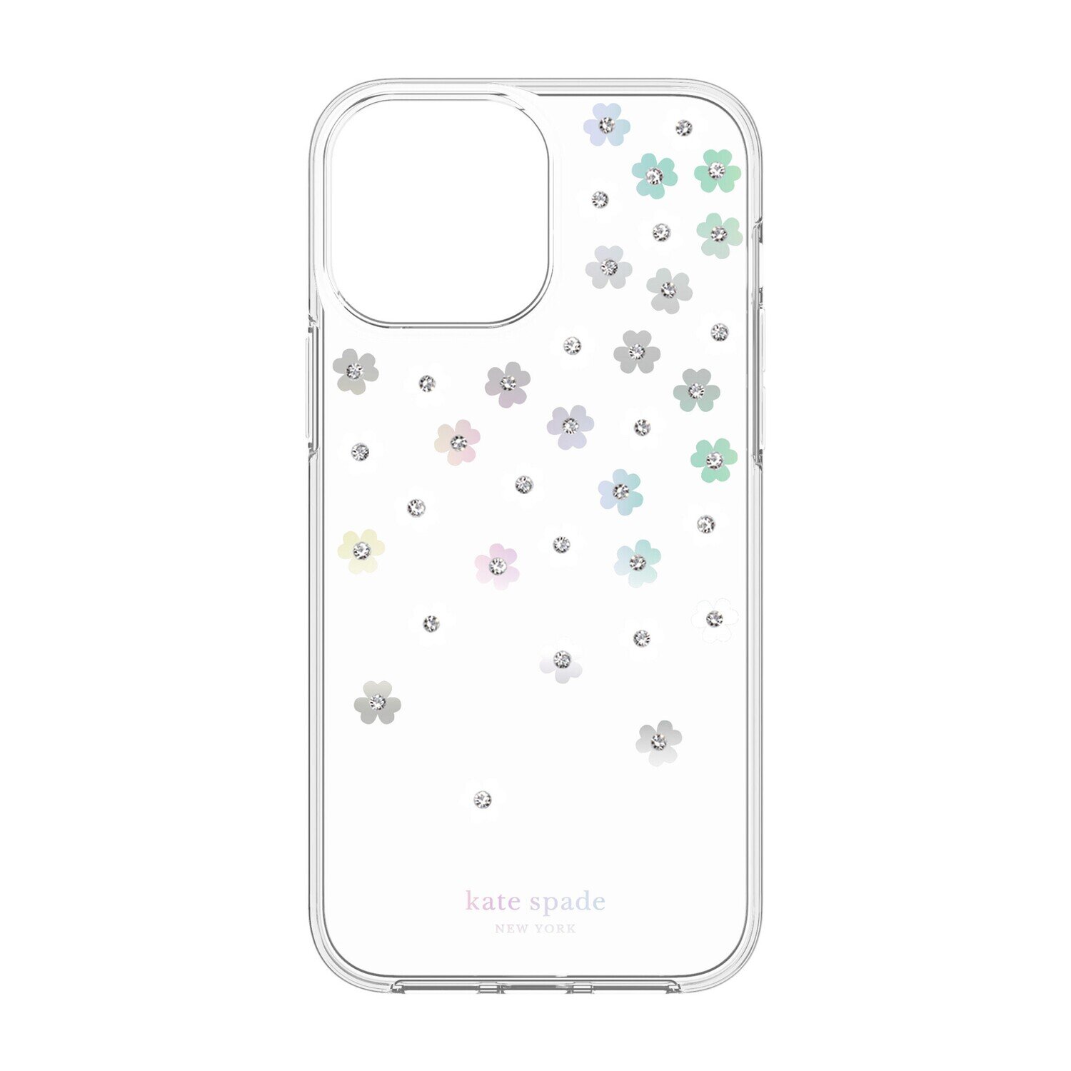 KSNY iPhone 13 mini Protective Hardshell, Scattered Flowers/Iridescent/Clear/Whi