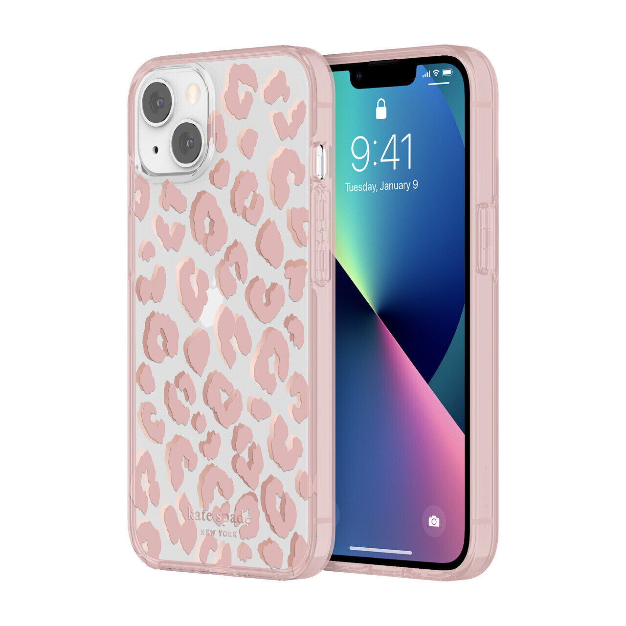 Kate Spade New York iPhone 13 Protective Hardshell, City Leopard Pink/Rose Gold