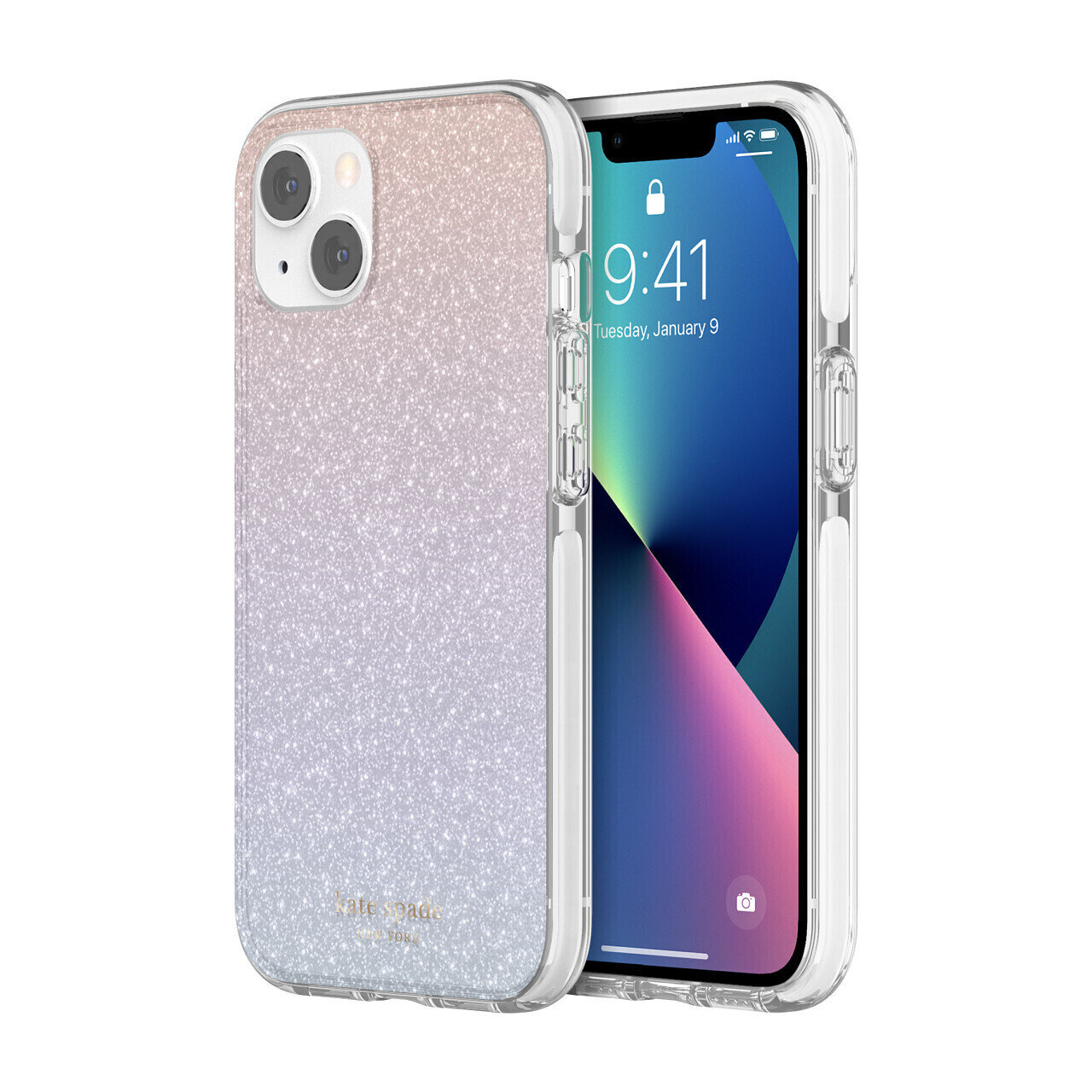 Kate Spade New York iPhone 13 Protective Hardshell, Ombre Glitter/Pink/Purple/Bl