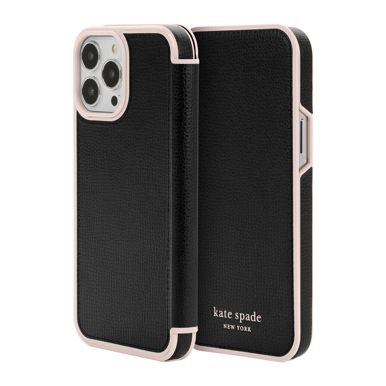 Kate Spade New York iPhone 13 Pro Max Folio, Black/Pale Vellum Border/Pale Vellu