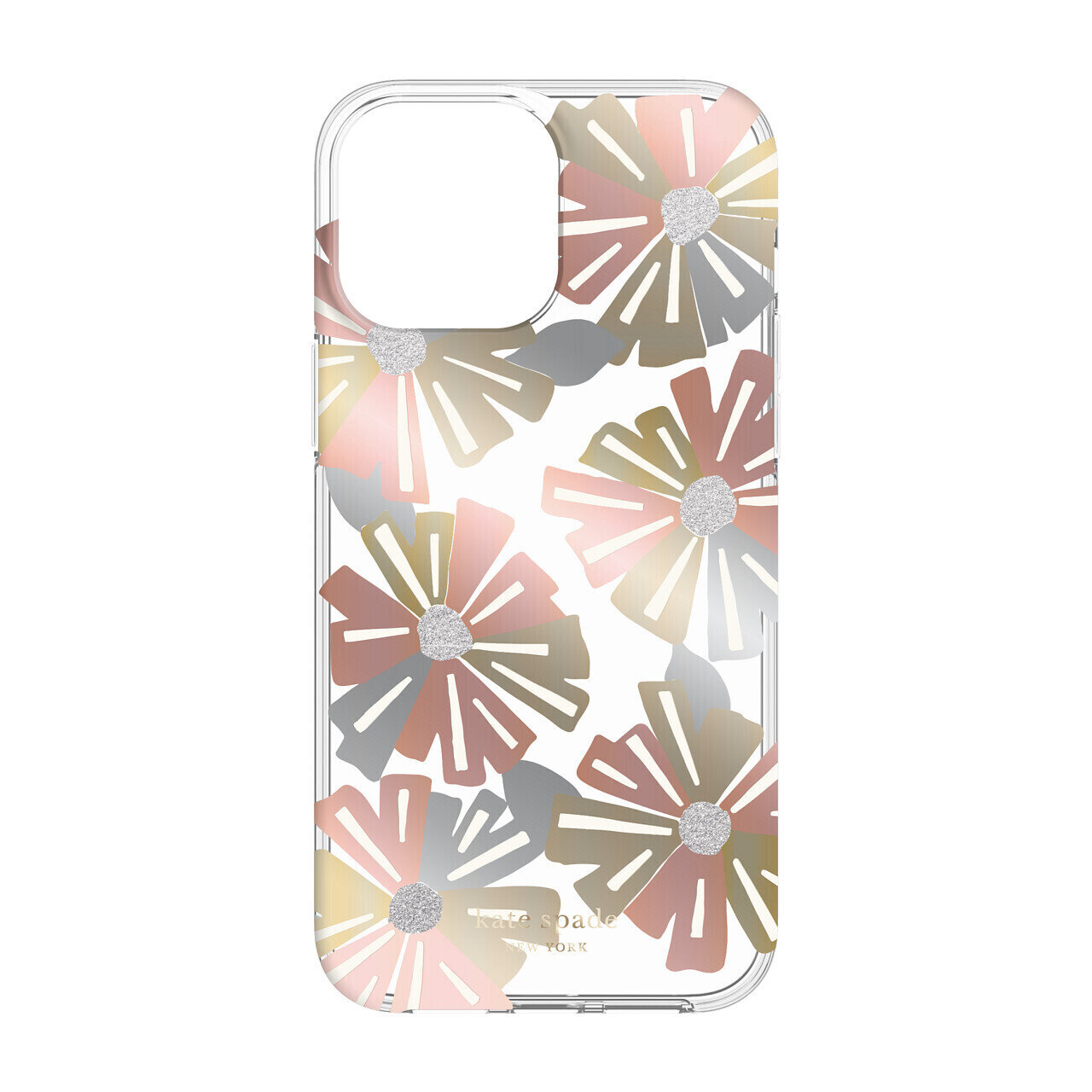 KSNY iPhone 13 Pro Max Protective Hardshell, Wallflower/Cream/Sliver Glitter/Ros