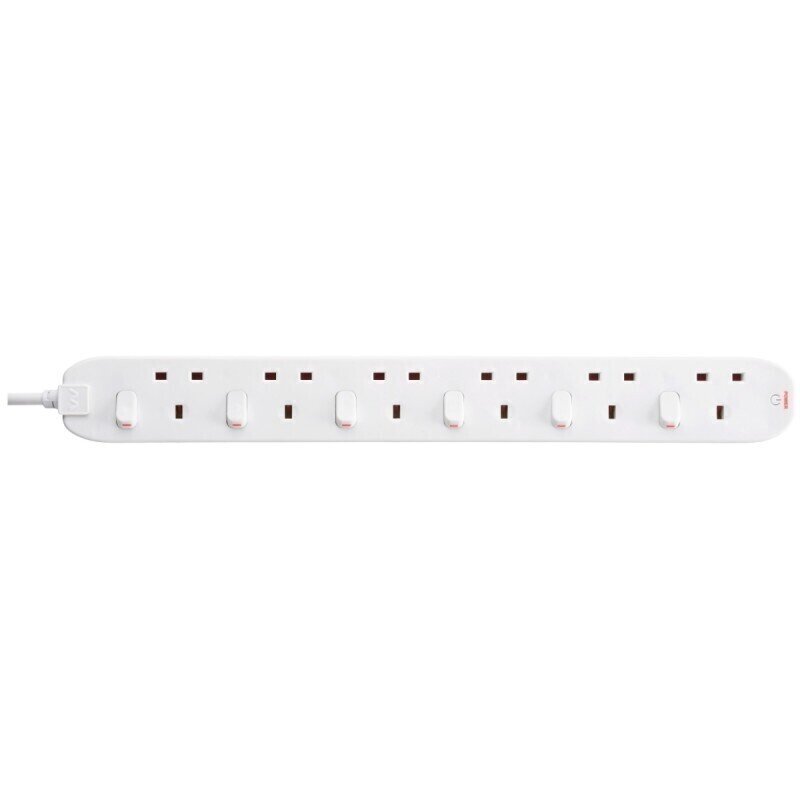 Masterplug Individual Switched 6 Socket, LED indicator, 2M White