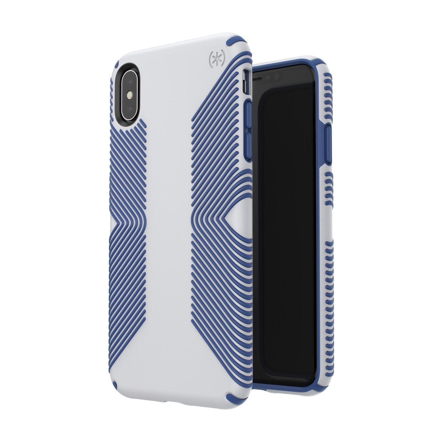 Speck iPhone Xs Max Presidio Grip, Micro Chip Grey/Ballpoint Blue