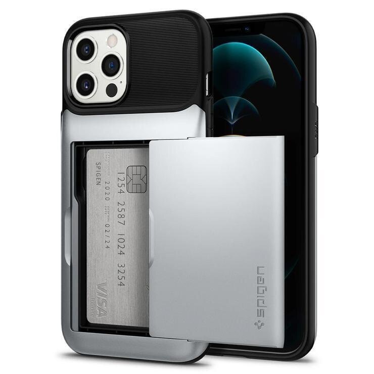 Spigen iPhone 12 Pro Max Slim Armor Wallet Case, Satin Silver