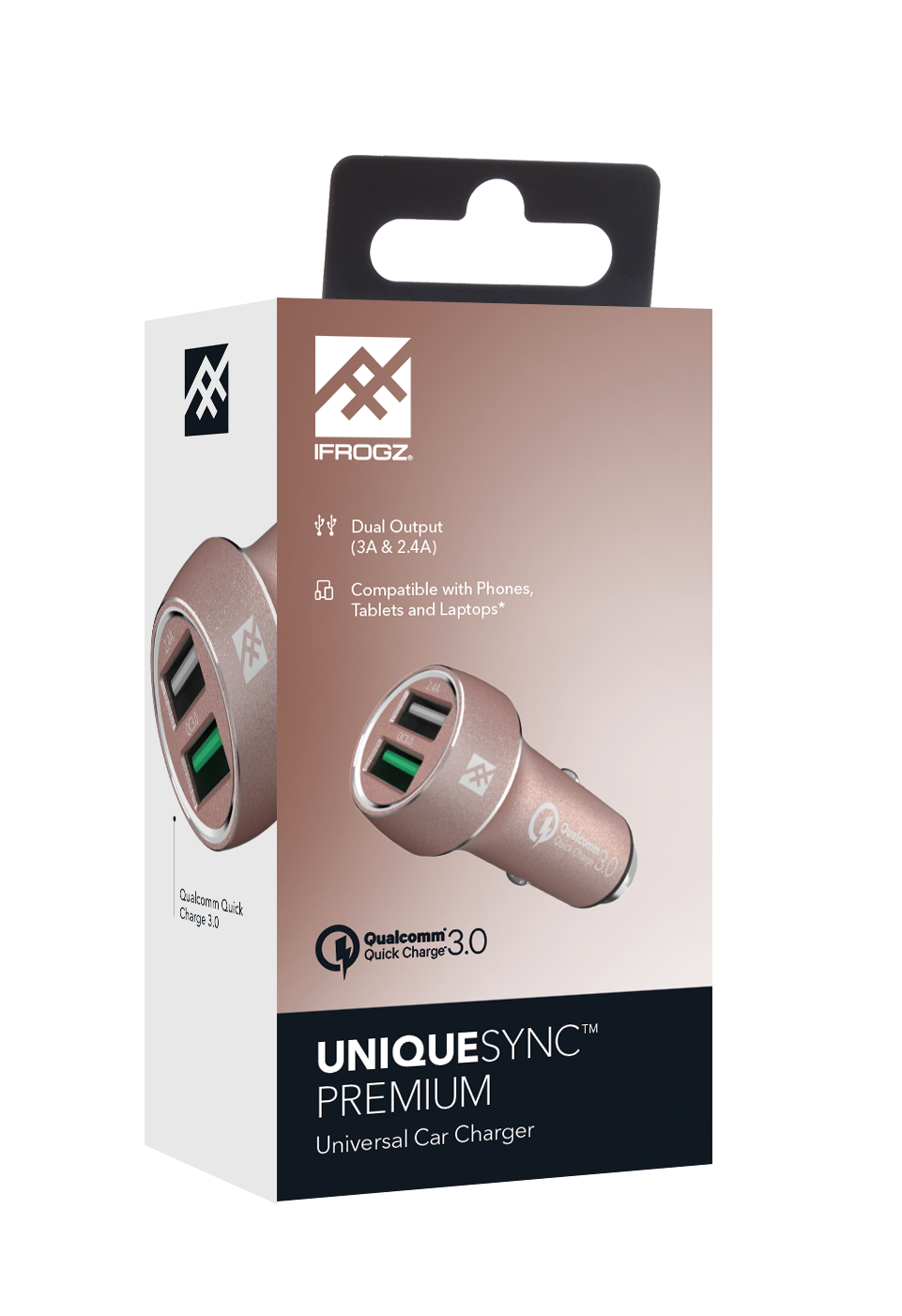 ZAGG iFrogz Car Charger Premium Dual 2.4A &amp; QC 3.0, Rose Gold