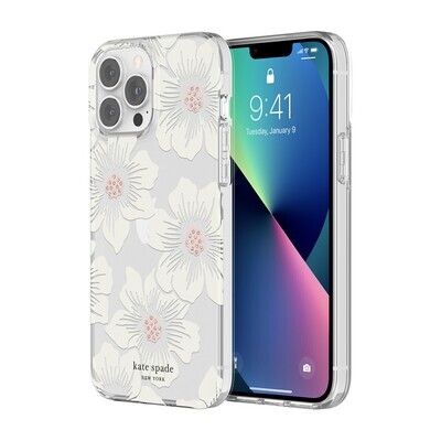 KSNY iPhone 13 Pro Max Protective Hardshell, Hollyhock Floral Clear/Cream with S