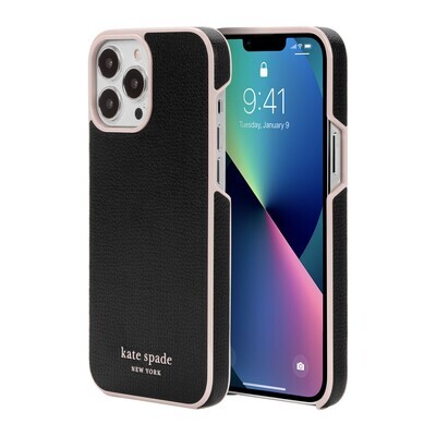 Kate Spade New York iPhone 13 Pro Max Wrap, Black/Pale Vellum Bumper/Pale Vellum