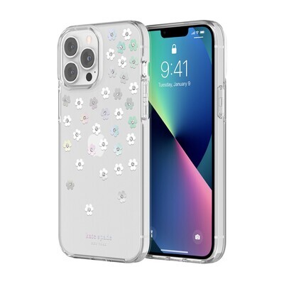 KSNY iPhone 13 Pro Max Protective Hardshell, Scattered Flowers/Iridescent/Clear/