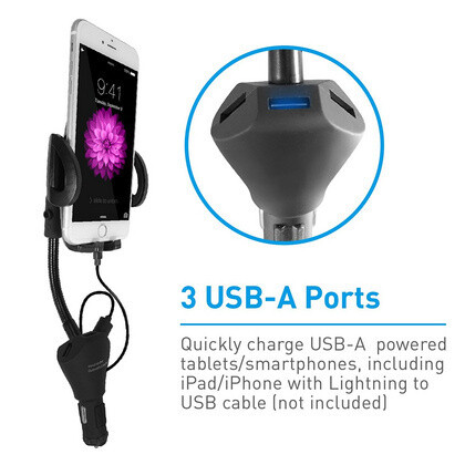 Macally Mount Car Phone Holder with 3-Port USB Charger (MCLA3U)