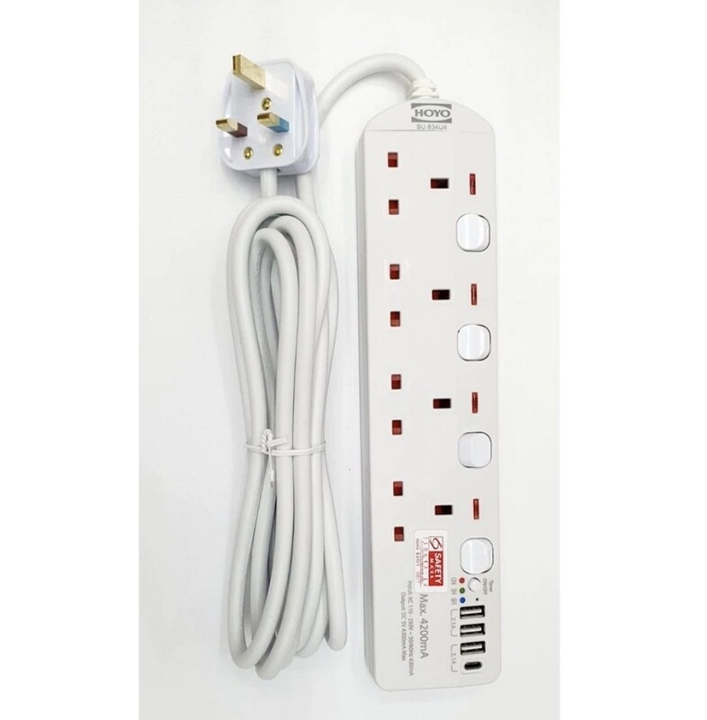 HOYO 4 Way Extension Socket with USB &amp; Timer Switch - 3 Meter (3500770)