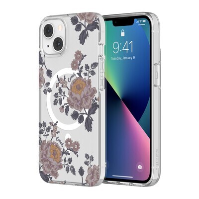 Coach iPhone 13 Protective Case for MagSafe, Moody Floral/Purple/Glitter/Clear (