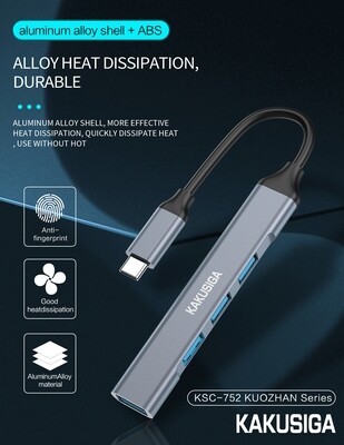 Kaku 4 In 1 Converter (Type-C To USB3.0+USB2.0X3), Black