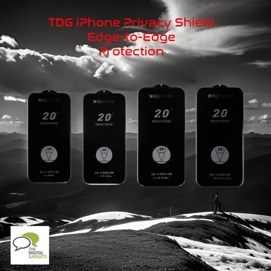 005583-TDG KuzGuard iPhone 16 Pro Tempered Glass, Privacy