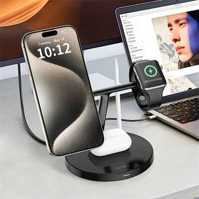 WiWU W032 Magnetic 4 in 1 Cableless Charger, Black